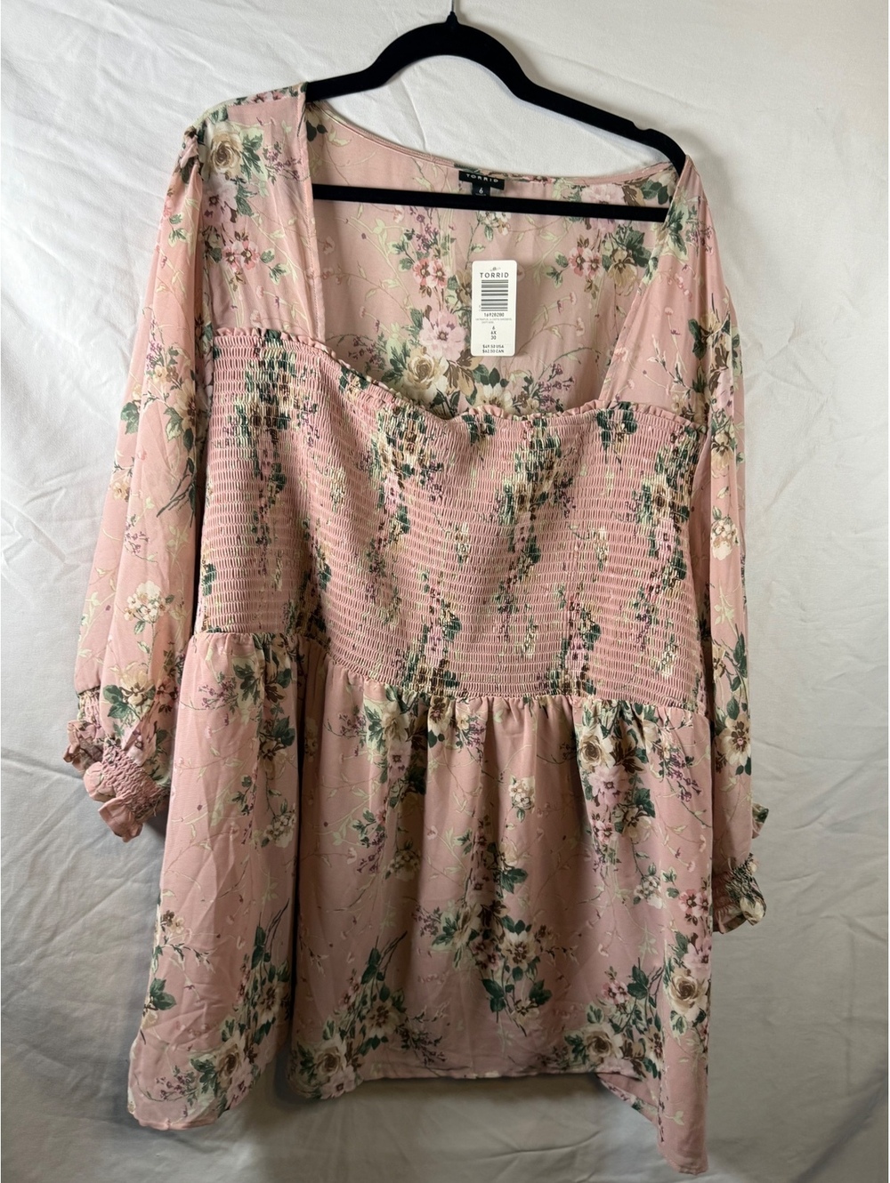 Torrid Pink Floral Smocked Babydoll Blouse